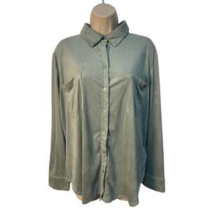 Grace The Perfect Fit Long‎ Sleeve Button Up Green Suede Feel Shirt - XL